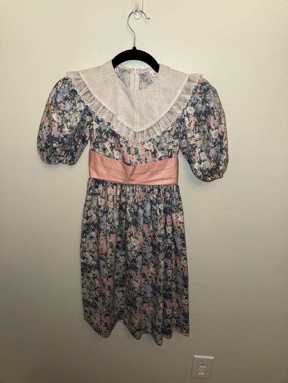 VTG 80s Ruth Of Carolina Cottagecore Dress Girls 7 Purple Pink Floral Prairie